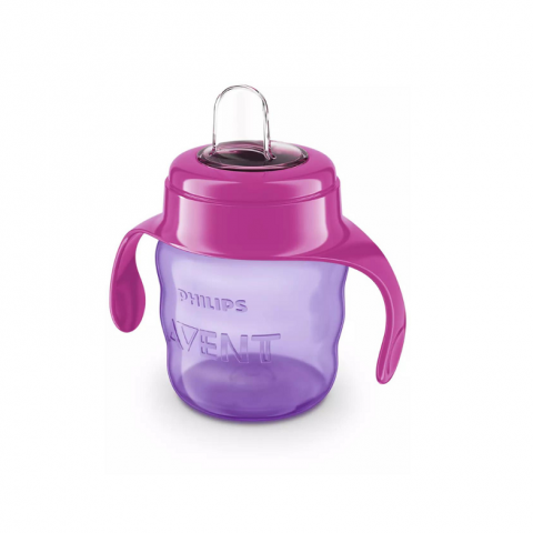 Cani si Pahare - Cana cu tetina de formare, +6 luni, 200 ml, SCF551/03, Roz, Philips Avent