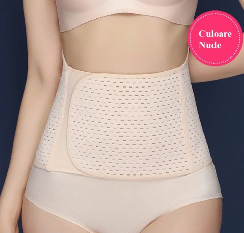 Modelare corporala - Centura abdominala postnatala, respirabila, ajustabila, Crem, Marime M