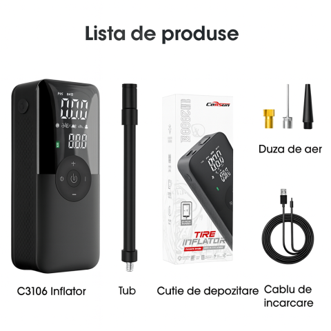 Compresor Auto Portabil multifunctional 150 PSI - Cu Baterie 5200 mAh, Iluminare LED și Ecran Digital [11]