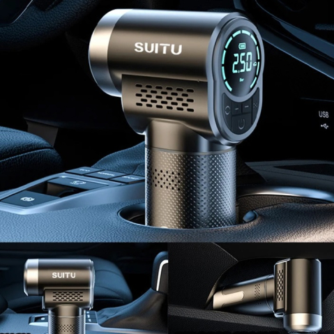 Compresor auto cu baterie portabil tip pistol 150 PSI – Pompa de aer digitala multifunctionala [6]