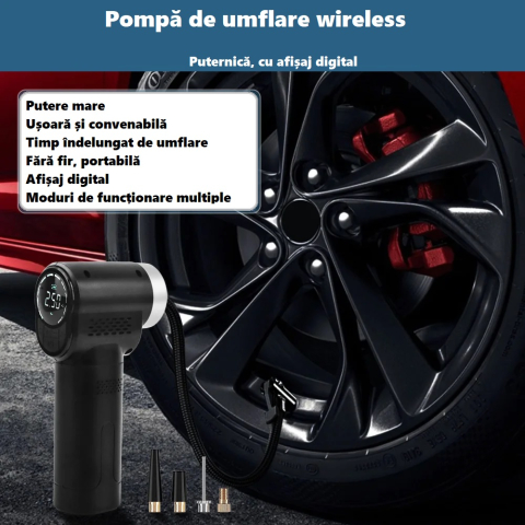 Compresor auto cu baterie portabil tip pistol 150 PSI – Pompa de aer digitala multifunctionala [3]