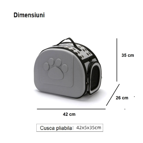 Cusca pliabila pentru pisici si caini de talie mica - portabila, aerisita si usor de transportat, Gri [1]