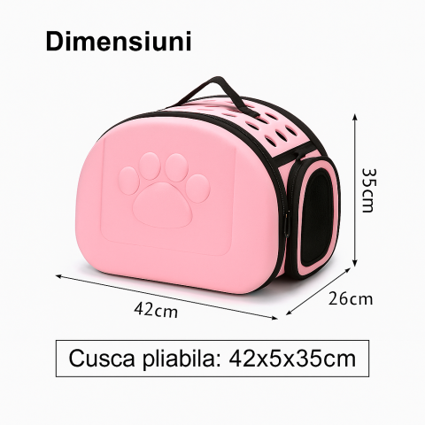 Cusca pliabila pentru pisici si caini de talie mica - portabila, aerisita si usor de transportat, Roz [1]