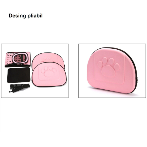 Cusca pliabila pentru pisici si caini de talie mica - portabila, aerisita si usor de transportat, Roz [4]