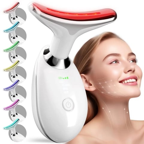 Aparate Masaj - Dispozitiv de Masaj si Lifting Facial cu Terapie LED 7 Culori si incalzire, Alb