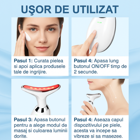 Dispozitiv de Masaj si Lifting Facial cu Terapie LED 7 Culori si incalzire, Alb [4]