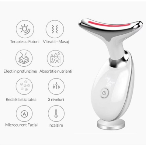 Dispozitiv de Masaj si Lifting Facial cu Terapie LED 7 Culori si incalzire, Alb [2]