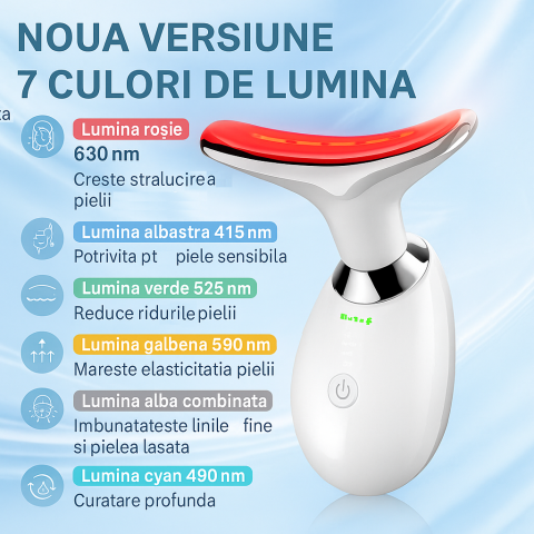 Dispozitiv de Masaj si Lifting Facial cu Terapie LED 7 Culori si incalzire, Alb [7]