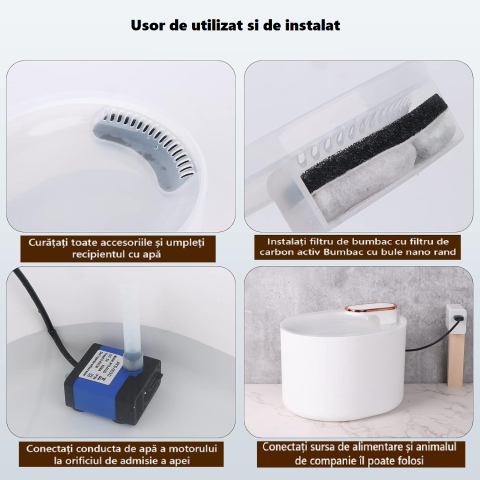 Fantana de apa pentru pisici si caini - pompa silentioasa, filtru carbon, capacitate 3 L, USB, Alb [4]