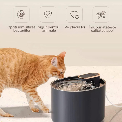 Fantana de apa pentru pisici si caini - pompa silentioasa, filtru carbon, capacitate 3 L, USB, Negru [2]