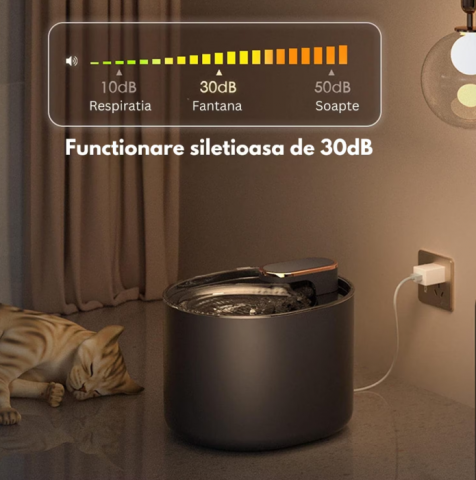 Fantana de apa pentru pisici si caini - pompa silentioasa, filtru carbon, capacitate 3 L, USB, Negru [3]