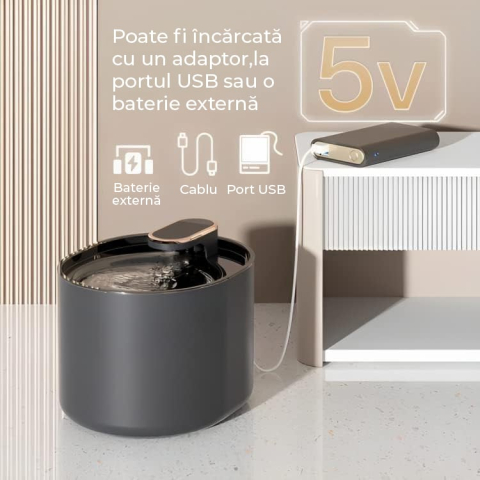 Fantana de apa pentru pisici si caini - pompa silentioasa, filtru carbon, capacitate 3 L, USB, Negru [12]
