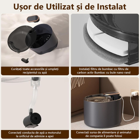 Fantana de apa pentru pisici si caini - pompa silentioasa, filtru carbon, capacitate 3 L, USB, Negru [7]
