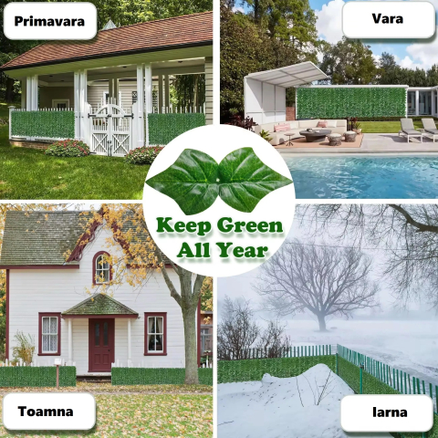 Gard decorativ viu artificial, frunze iedera – 1,5m x 3m, paravan, rezistent UV, Verde [3]