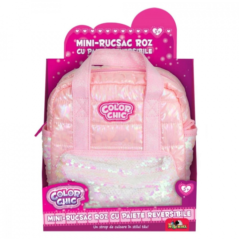 Scoala si Gradinita - Ghiozdan roz cu paiete reversibile, Color Chic