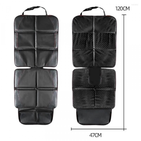 Husa de protectie scaun auto copii, universala, anti-alunecare, impermeabila, cu buzunare, neagra, protectie bancheta masina [5]