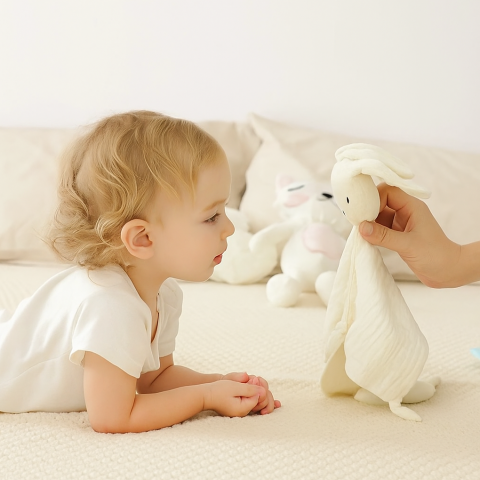 Jucarie Paturica Iepuras din Muselina – Jucarie de Alint si Somn, Alb [1]