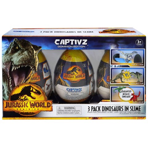 Figurine - JURASSIC Editia Captivz Dominion, jucarie, surpriza - set 3 oua, cu dinozauri si slime