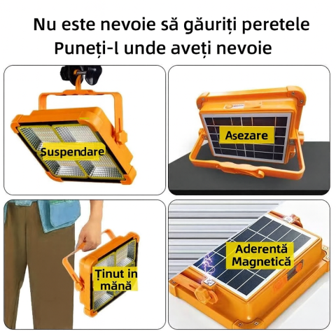 Lampa Solara de Exterior Portabila, Proiector LED Solar, IP66, 100 W, Reincarcabil - Galben [8]