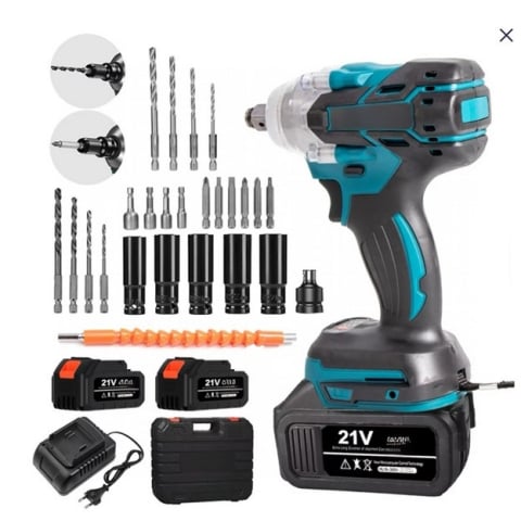 Auto - Mașina de găurit și înșurubat, Set Pistol cu impact 21V, 550Nm, 2 acumulatori Li-Ion si trusa completa de accesorii
