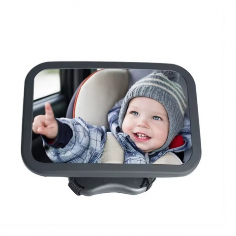 Accesorii - Oglinda auto pentru supraveghere bebelusi, rotire 360 grade, fixare tetiera, 25.5x17.5 cm Zenva