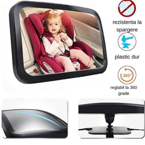 Oglinda auto pentru supraveghere bebelusi, rotire 360 grade, fixare tetiera, 25.5x17.5 cm Zenva [6]