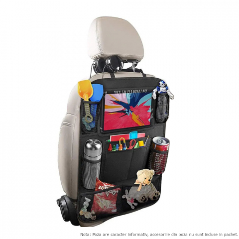 Accesorii - Organizator pentru scaun auto, 45 x 65 cm, Suport Tableta, Impermeabil, Negru, Protectie Scaun Auto, Spatar