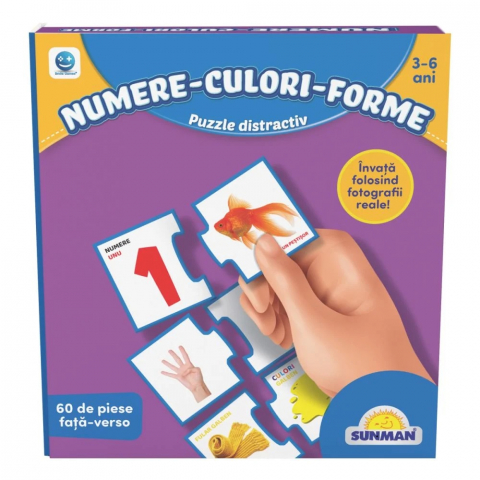 Puzzle - Puzzle Smile Games, Sa invatam numere, culori si forme, 60 piese