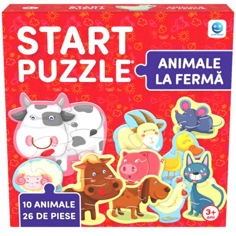 Puzzle - Puzzle Start, 4 in 1, Animale la ferma, Smile Games, 26 piese