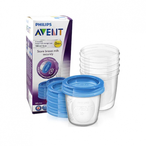 Accesorii Hranire - Recipient pentru depozitarea laptelui matern Philips Avent SCF619/05, 180 ml, 5 buc