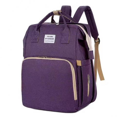 Accesorii - Ghiozdan Multifunctional pentru Mamici, Bebelusi si Copii, Patut Extensibil, Impermeabil, Prindere Carucior, Mov