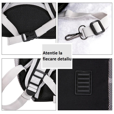 Rucsac transparent pentru pisici si caini mici 24x32x41 cm - ventilatie, confort si siguranta, Gri [5]