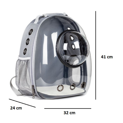 Rucsac transparent pentru pisici si caini mici 24x32x41 cm - ventilatie, confort si siguranta, Gri [2]