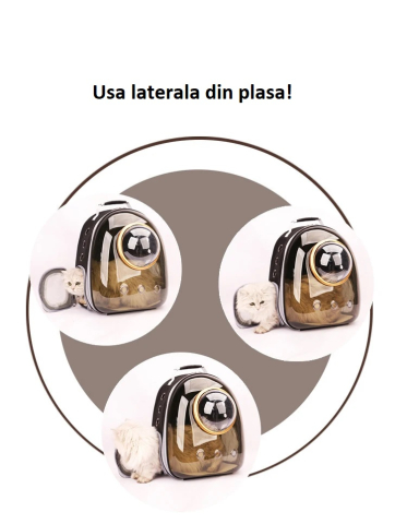 Rucsac transparent pentru pisici si caini mici 24x32x41 cm - ventilatie, confort si siguranta, Gri [7]