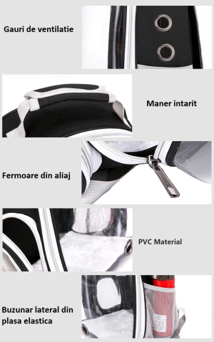 Rucsac transparent pentru pisici si caini mici 24x32x41 cm - ventilatie, confort si siguranta, Roz [3]