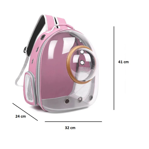 Rucsac transparent pentru pisici si caini mici 24x32x41 cm - ventilatie, confort si siguranta, Roz [1]