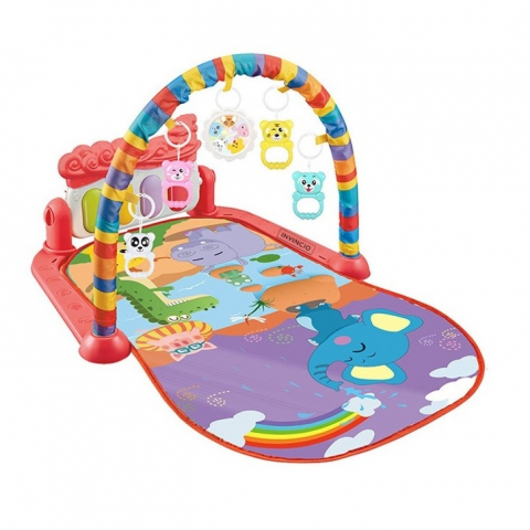 Saltelute Joaca - Saltea de activitati pentru bebelusi 4 in 1 cu muzicuta si jucarii senzoriale, roz