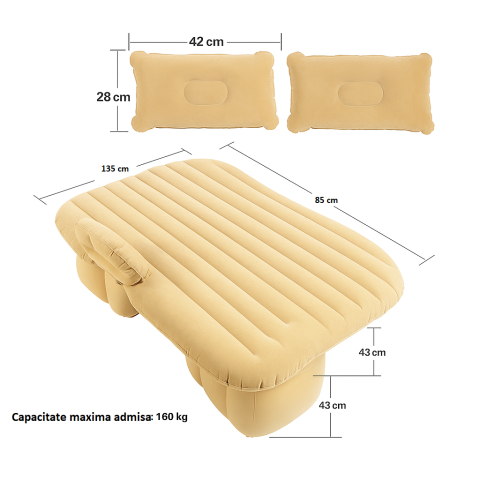Saltea gonflabila auto pentru bancheta spate cu pompa electrica 135 cm x 85 cm, Crem [1]