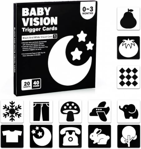 Set 20 carduri stimulare vizuala bebelusi, cartonase cu imagini, alb-negru, 0-3-luni [4]