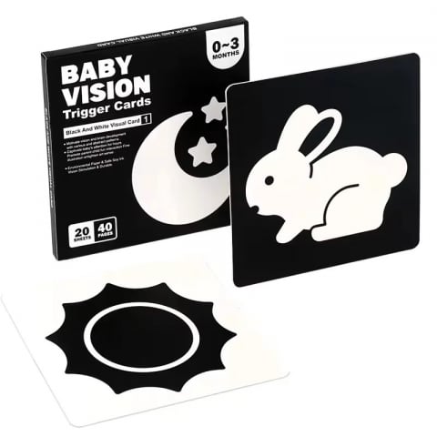 Set 20 carduri stimulare vizuala bebelusi, cartonase cu imagini, alb-negru, 0-3-luni [1]