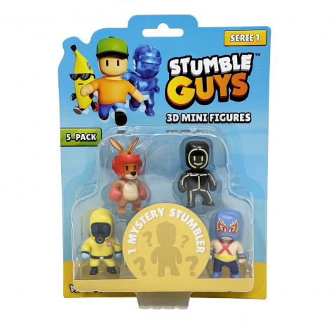 Figurine - Set 5 mini figurine Stumble Guys, 3D S1, 6 cm, Glowman, Boxing Roo, Luchador, Hazmat NBC