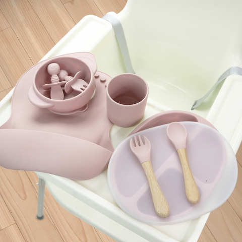 Set complet hranire bebelusi pentru diversificare, 9 piese, silicon, fara BPA, Roz [2]