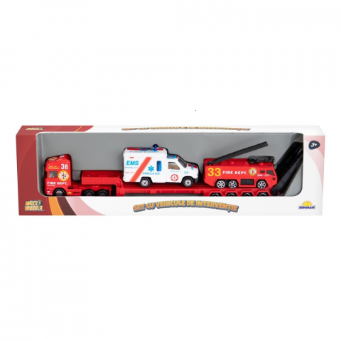 Masinute - Set cu vehicule de interventie, Maxx Wheels, Ambulanta si Macara Pompieri