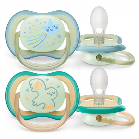 Suzete - Suzete fosforescente Ultra Air Philips Avent, 0-6 luni, 2 bucati, Verde si Bleu, SCF376/18, Philips