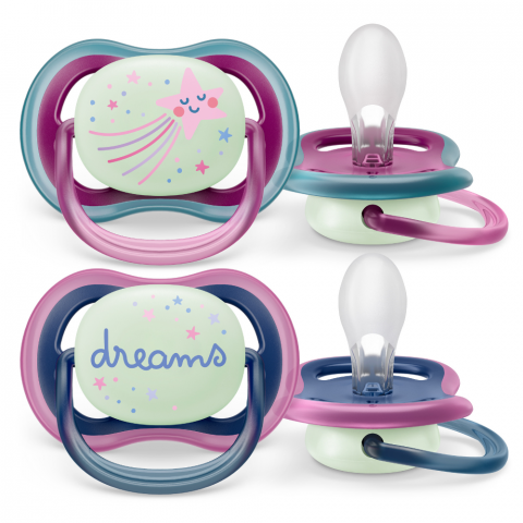 Suzete - Suzete fosforescente Ultra Air Philips Avent, 6-18 luni, 2 bucati, Rosu si Albastru, SCF376/14, Philips
