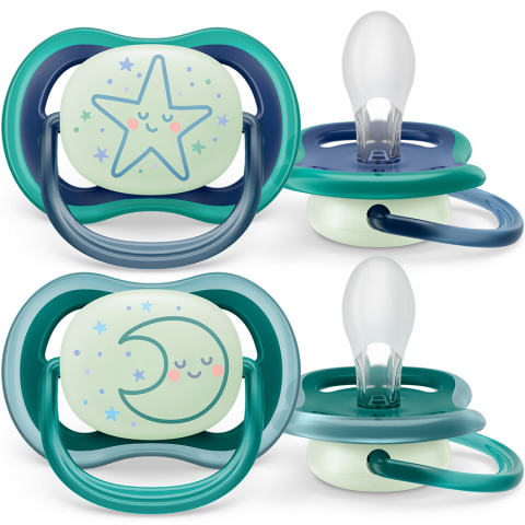 Suzete - Suzete fosforescente Ultra Air Philips Avent, 6-18 luni, 2 bucati, Verde, SCF376/13, Philips