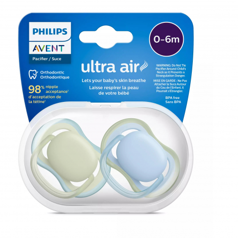 Suzete Ultra Air Philips Avent, 0-6 luni, 2 bucati, Verde si Blue, SCF085/21, Philips [1]