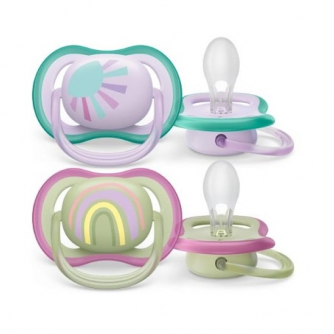 Suzete - Suzete Ultra Air Philips Avent, 0-6 luni, 2 bucati, Verde si Roz cu Desen, SCF085/59, Philips