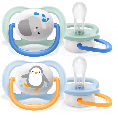 Suzete - Suzete Ultra Air Philips Avent, 0-6 luni, Elefant si Pinguin SCF080/05, Philips