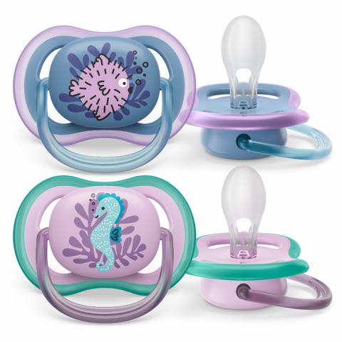 Suzete - Suzete Ultra Air Philips Avent, 6-18 luni, 2 bucati, Mov si Albastru cu Desen, SCF085/61, Philips